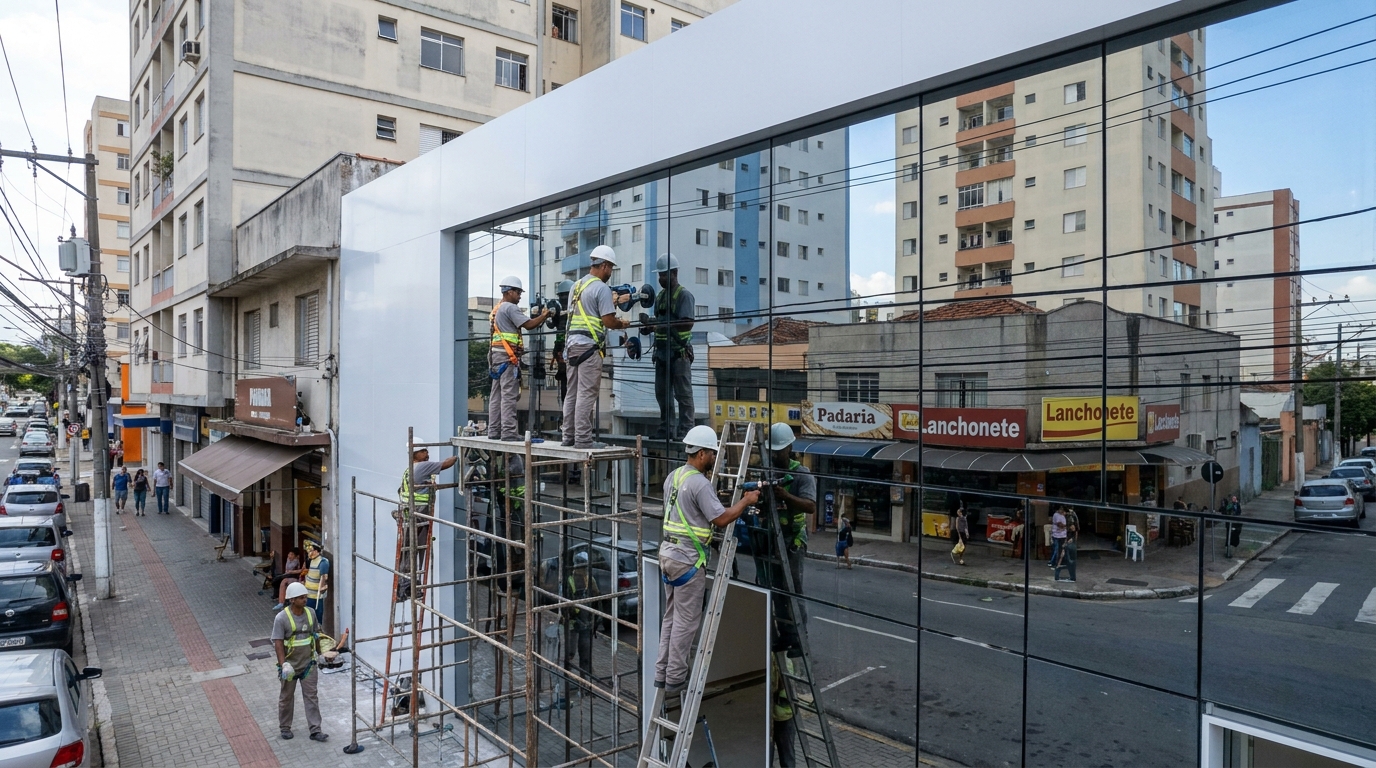 Fachada espelhada em esquina em Praia Grande-SP